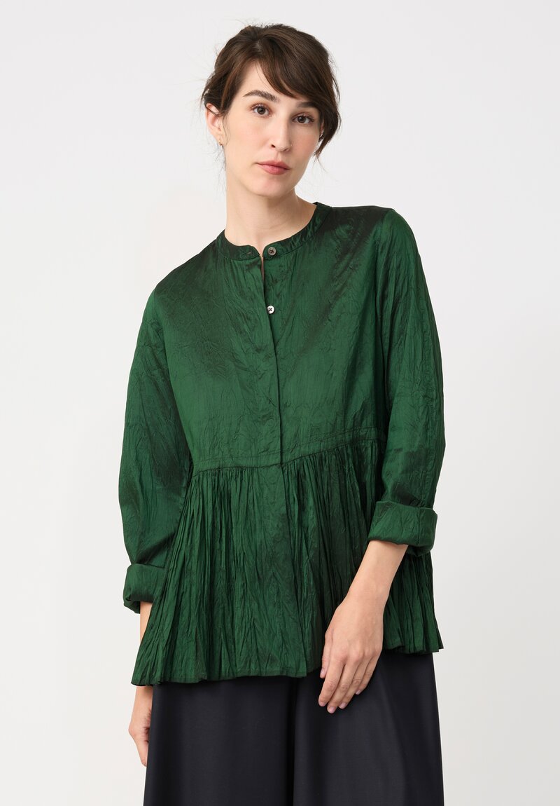 Christian Peau Silk Peplum Top in Emerald Green