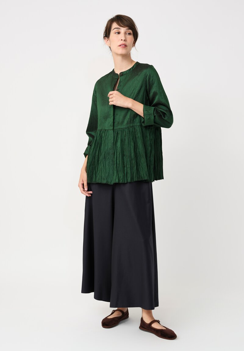 Christian Peau Silk Peplum Top in Emerald Green
