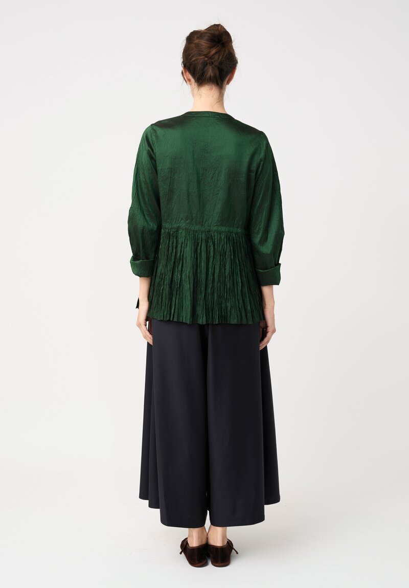 Christian Peau Silk Peplum Top in Emerald Green