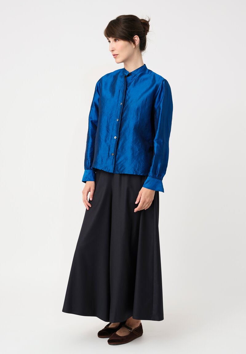 Christian Peau Silk Button-Down Top in Ocean Blue