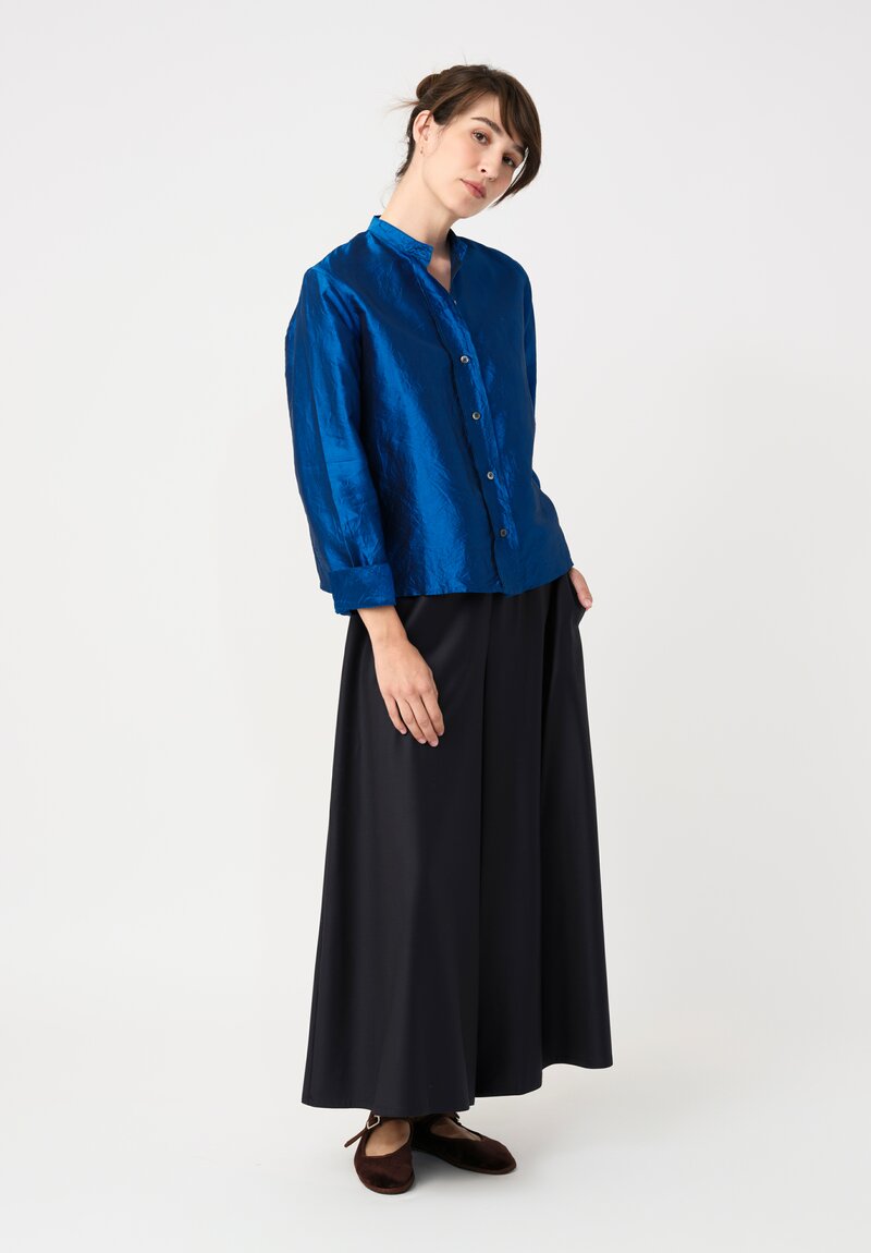 Christian Peau Silk Button-Down Top in Ocean Blue