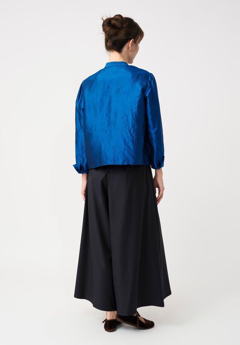 Christian Peau Silk Button-Down Top in Ocean Blue