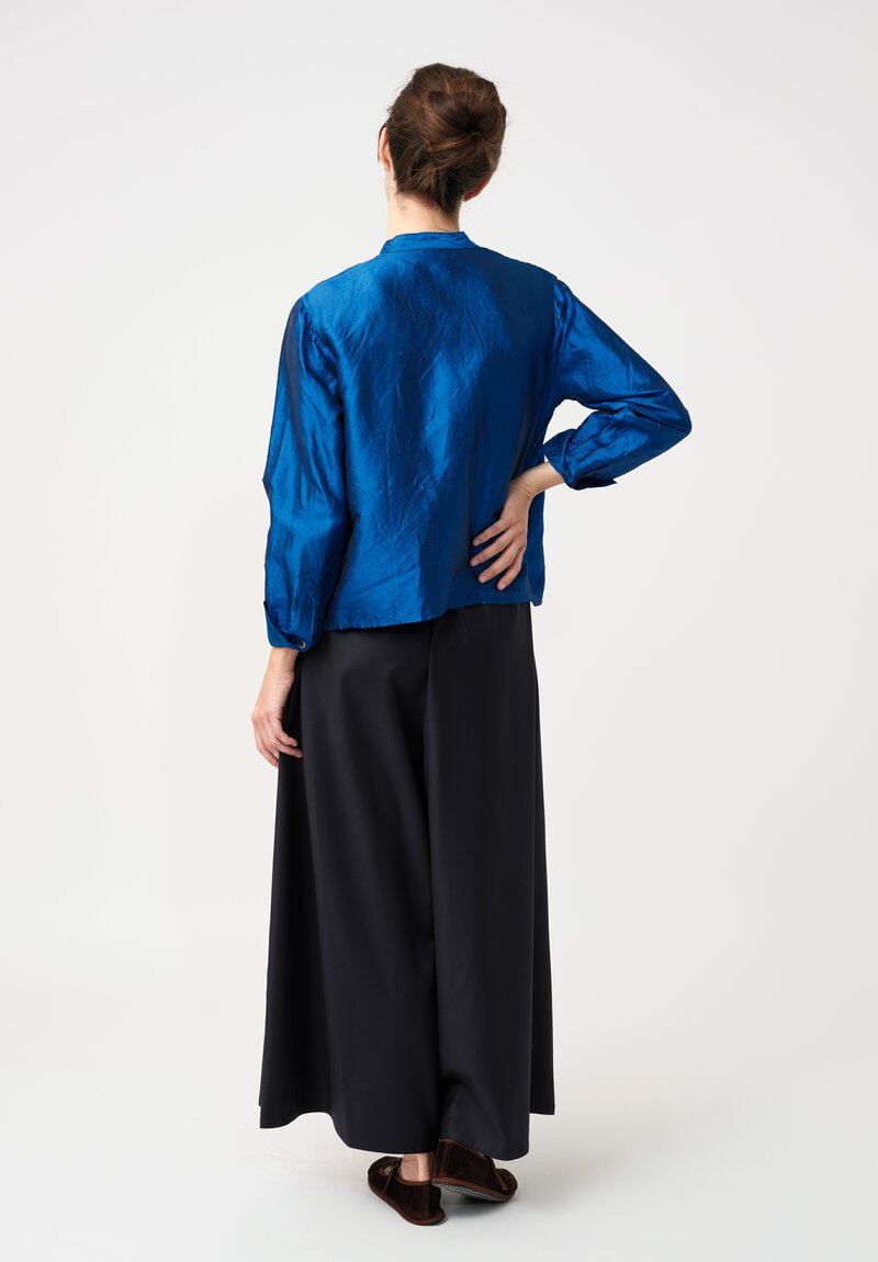 Christian Peau Silk Button-Down Top in Ocean Blue