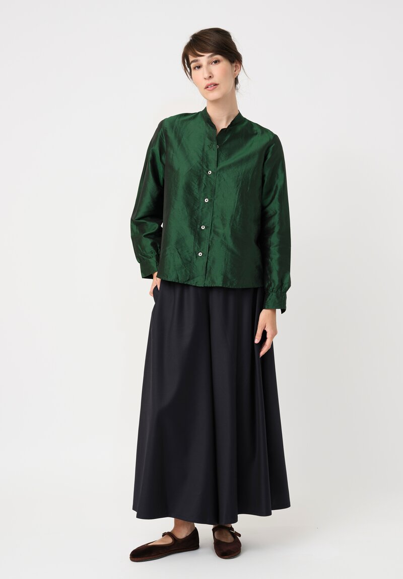 Christian Peau Silk Button-Down Top in Emerald Green