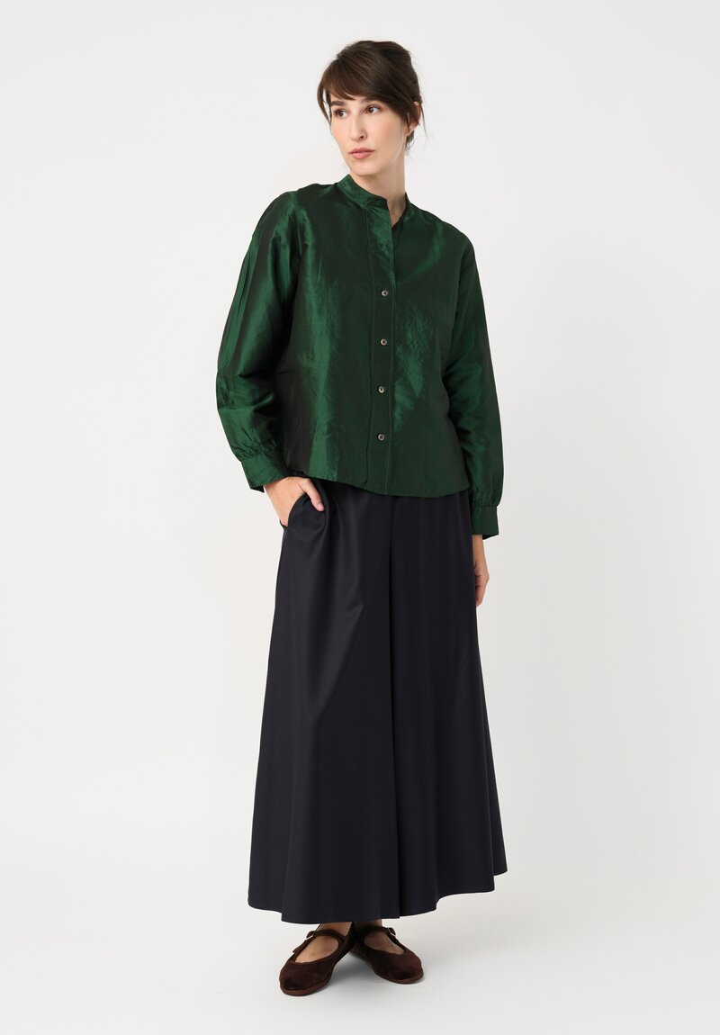 Christian Peau Silk Button-Down Top in Emerald Green
