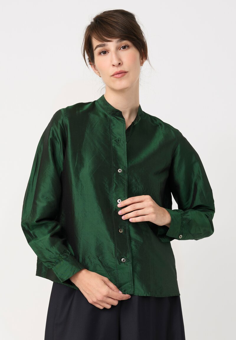 Christian Peau Silk Button-Down Top in Emerald Green