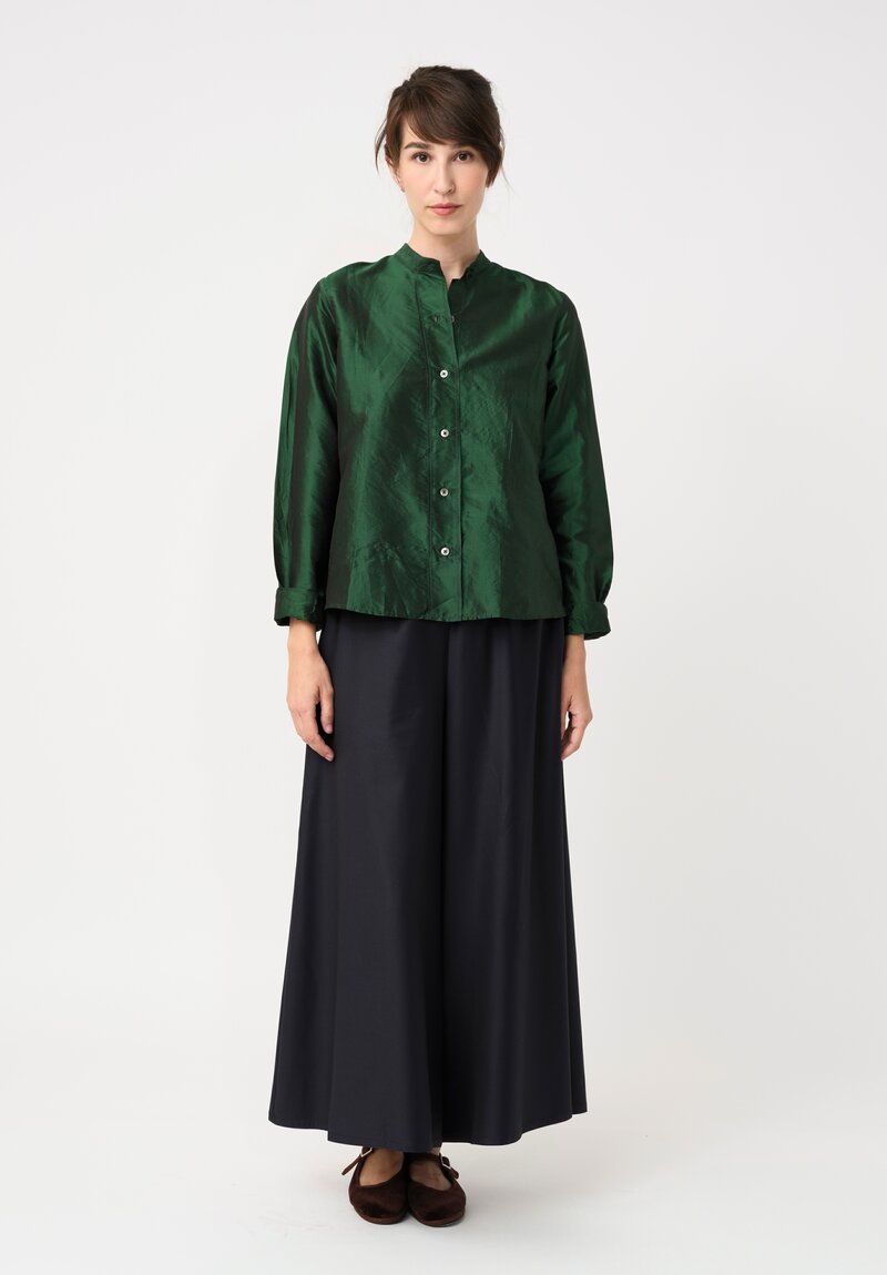 Christian Peau Silk Button-Down Top in Emerald Green