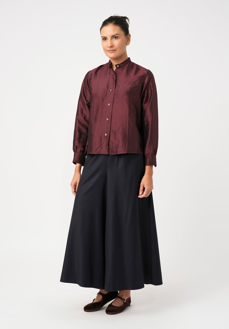 Christian Peau Silk Button-Down Top in Plum Red