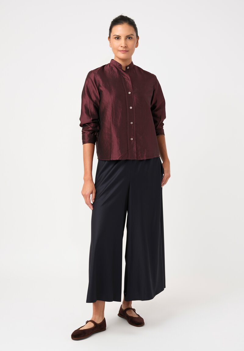 Christian Peau Silk Button-Down Top in Plum Red