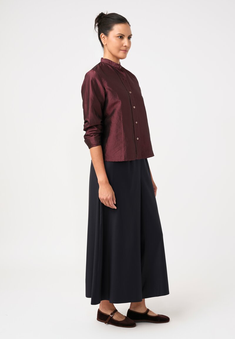 Christian Peau Silk Button-Down Top in Plum Red