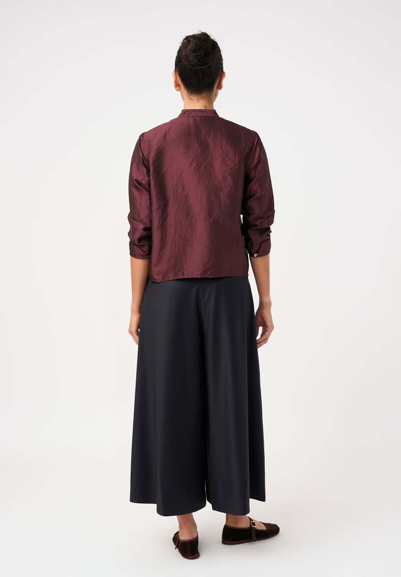 Christian Peau Silk Button-Down Top in Plum Red