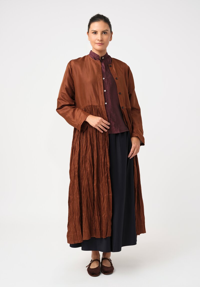 Christian Peau Silk Button-Down Top in Plum Red