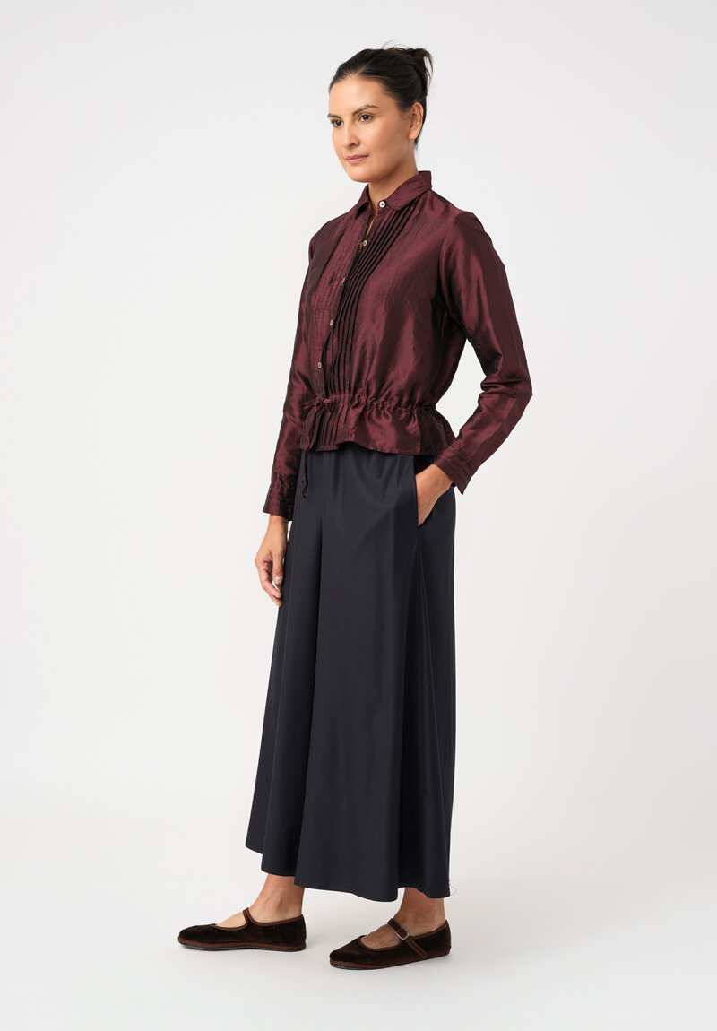 Christian Peau SFDG Exclusive Silk Pintuck Pleated Top in Plum Red