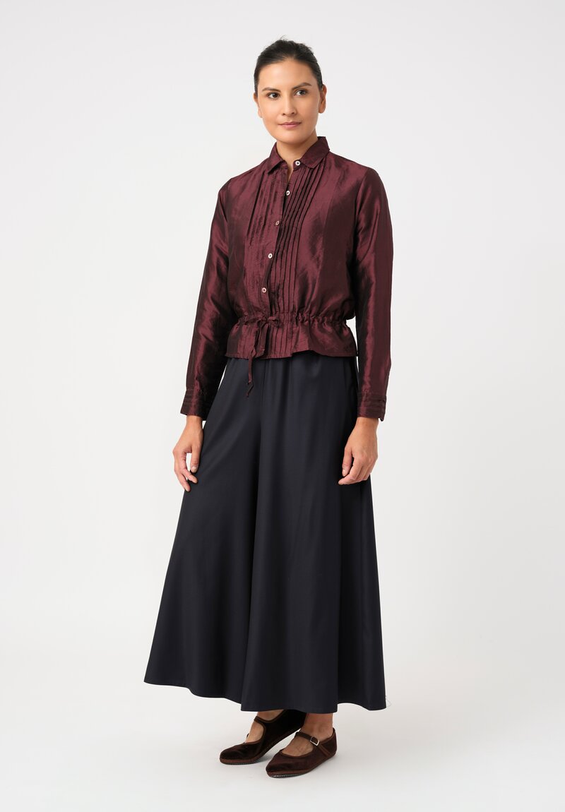 Christian Peau SFDG Exclusive Silk Pintuck Pleated Top in Plum Red