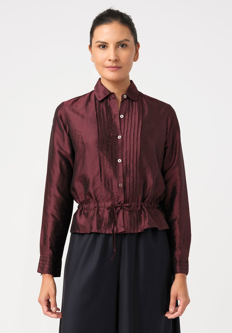 Christian Peau SFDG Exclusive Silk Pintuck Pleated Top in Plum Red