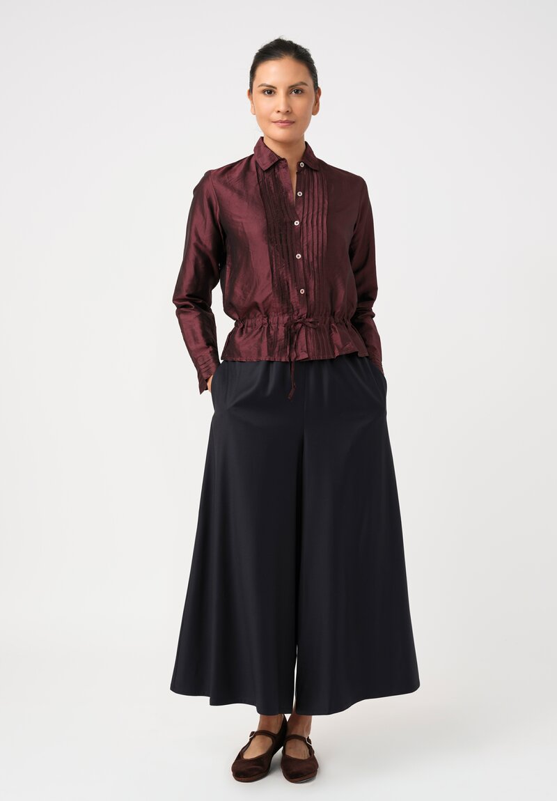 Christian Peau SFDG Exclusive Silk Pintuck Pleated Top in Plum Red