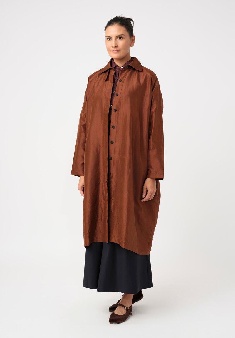 Christian Peau Silk A-Line Coat in Terracotta Brown 