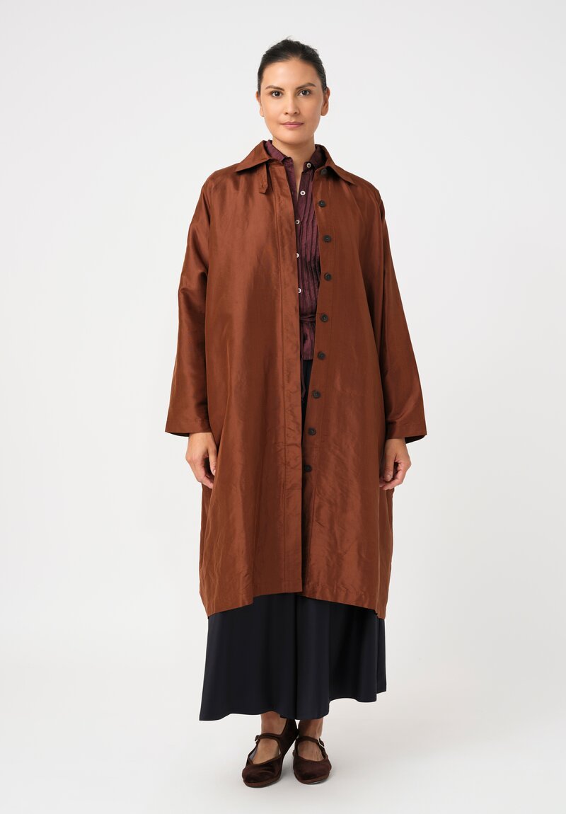 Christian Peau Silk A-Line Coat in Terracotta Brown 