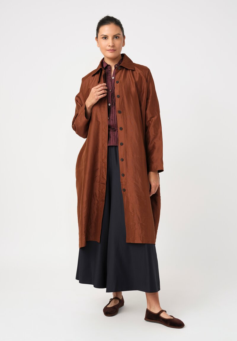 Christian Peau Silk A-Line Coat in Terracotta Brown 