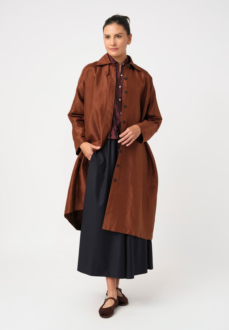 Christian Peau Silk A-Line Coat in Terracotta Brown 