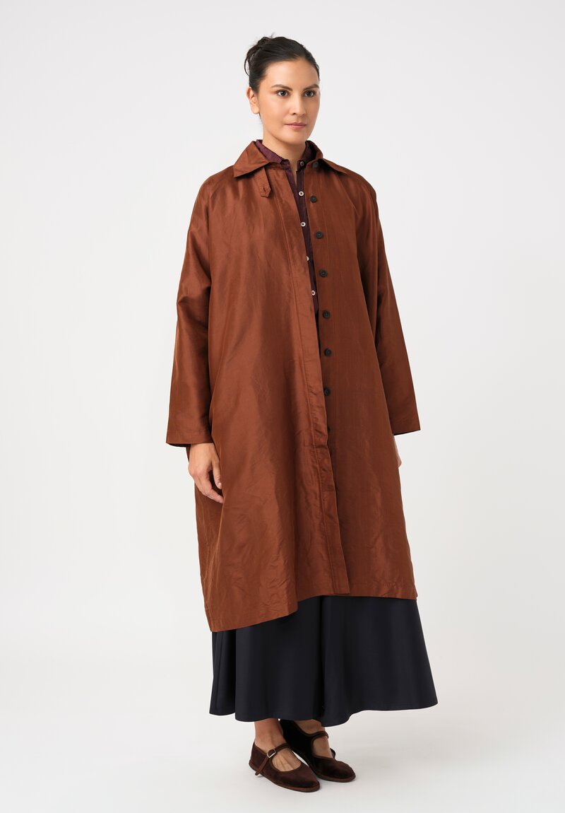 Christian Peau Silk A-Line Coat in Terracotta Brown 