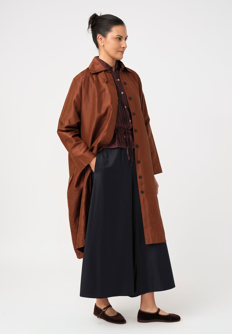 Christian Peau Silk A-Line Coat in Terracotta Brown 