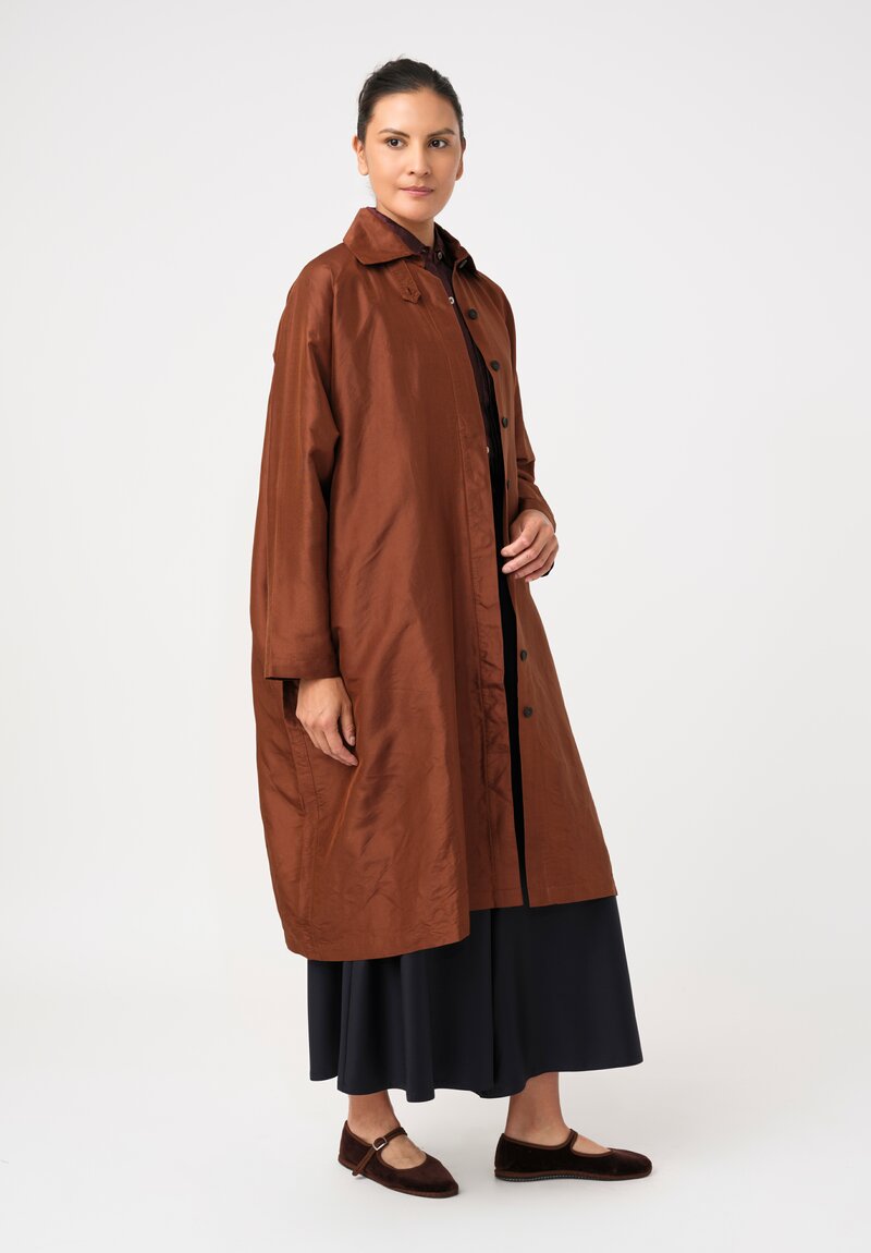Christian Peau Silk A-Line Coat in Terracotta Brown 