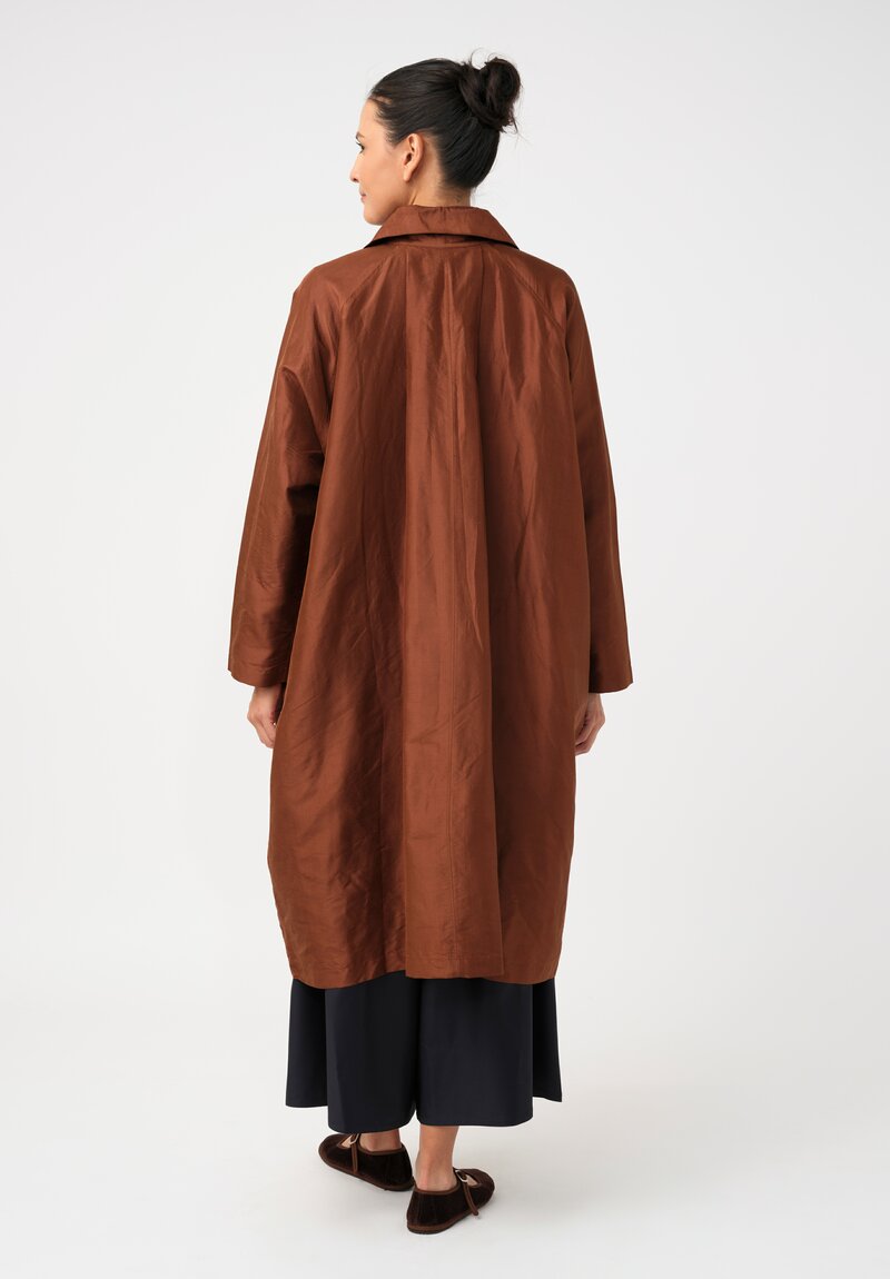 Christian Peau Silk A-Line Coat in Terracotta Brown 