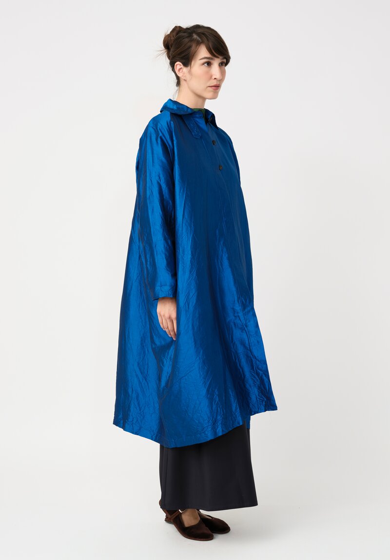 Christian Peau Silk A-Line Coat in Ocean Blue