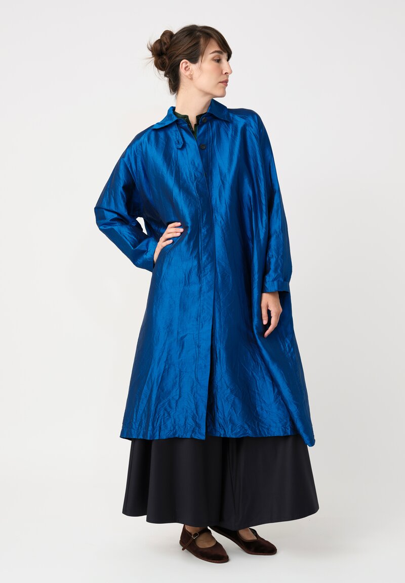 Christian Peau Silk A-Line Coat in Ocean Blue