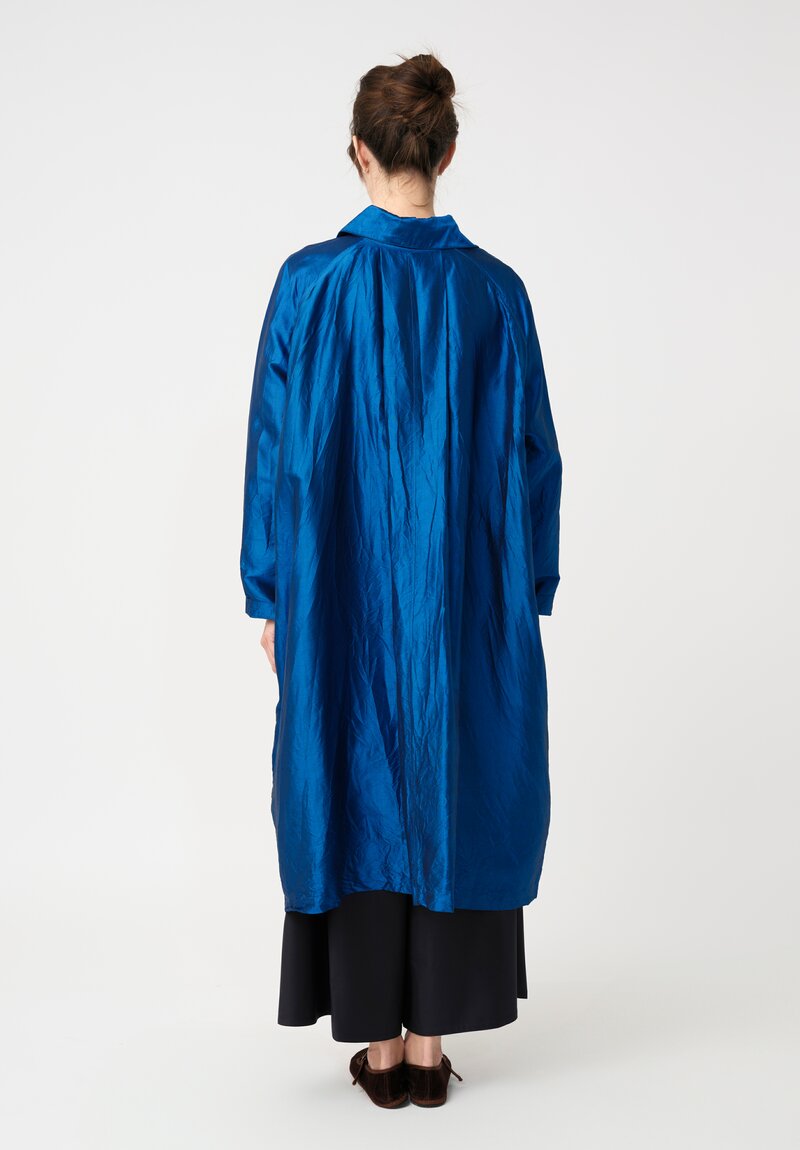 Christian Peau Silk A-Line Coat in Ocean Blue