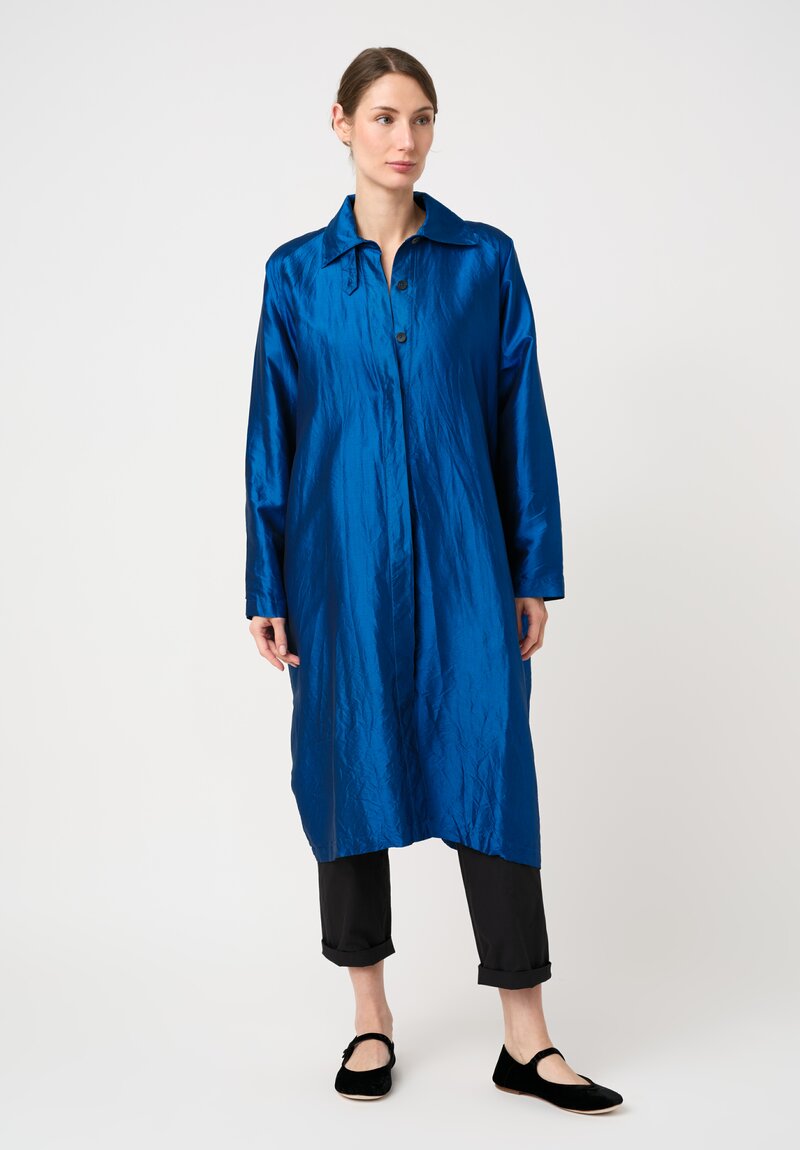 Christian Peau Silk A-Line Coat in Ocean Blue