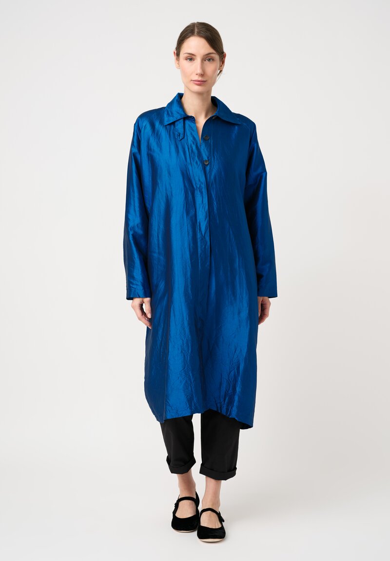 Christian Peau Silk A-Line Coat in Ocean Blue