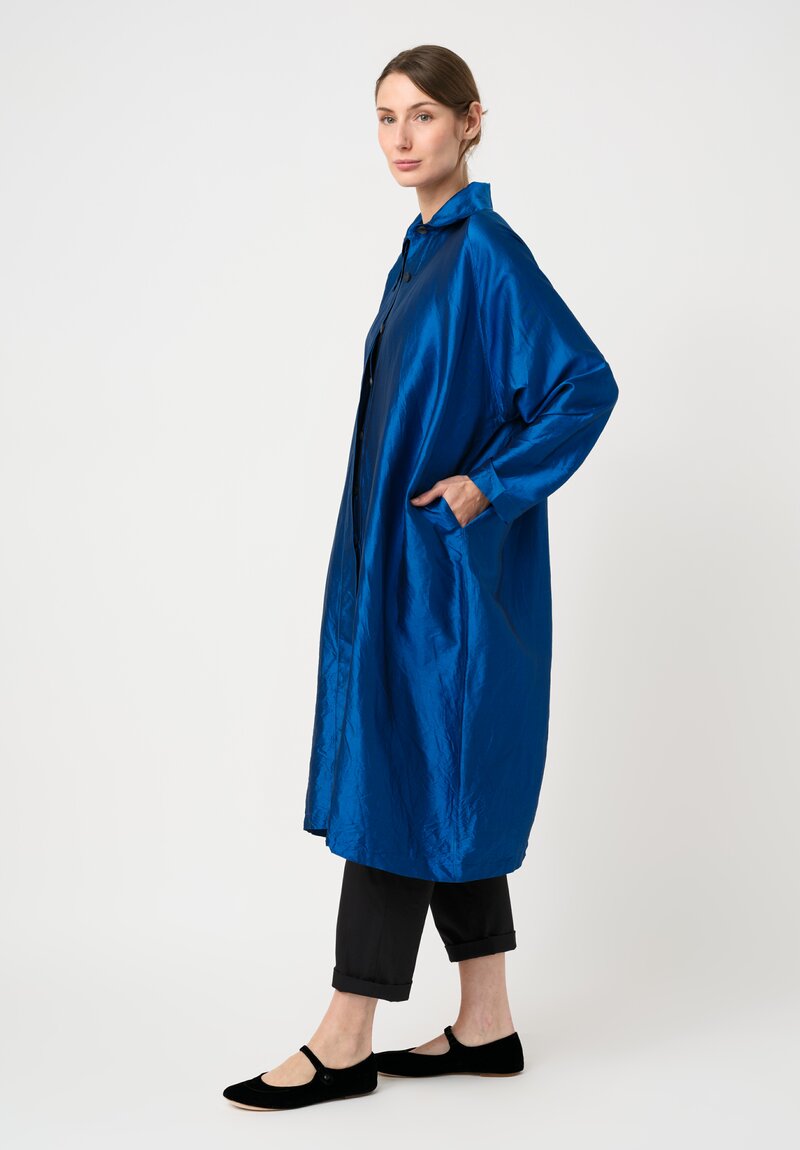 Christian Peau Silk A-Line Coat in Ocean Blue
