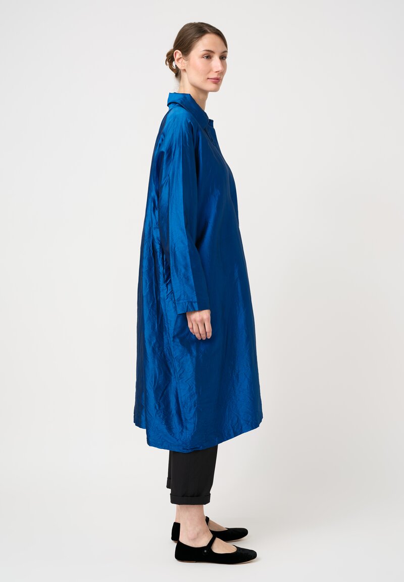 Christian Peau Silk A-Line Coat in Ocean Blue