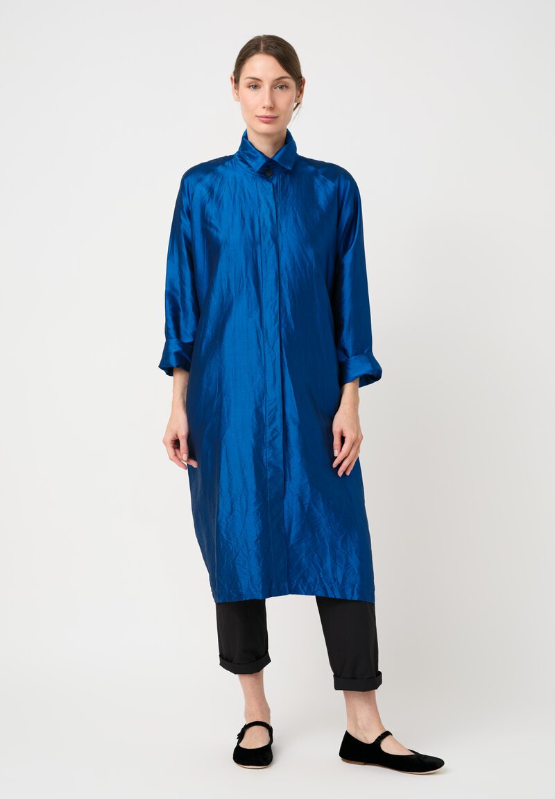 Christian Peau Silk A-Line Coat in Ocean Blue