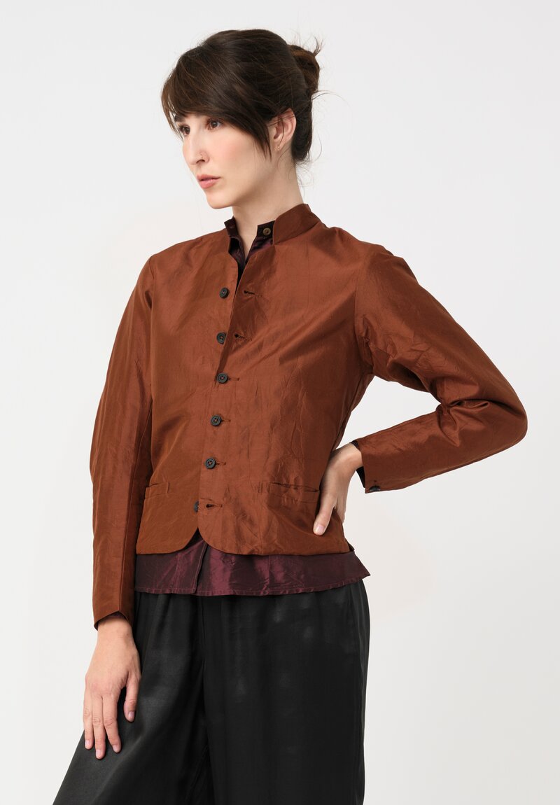 Christian Peau Silk Curved Sleeve Jacket in Terracotta Brown