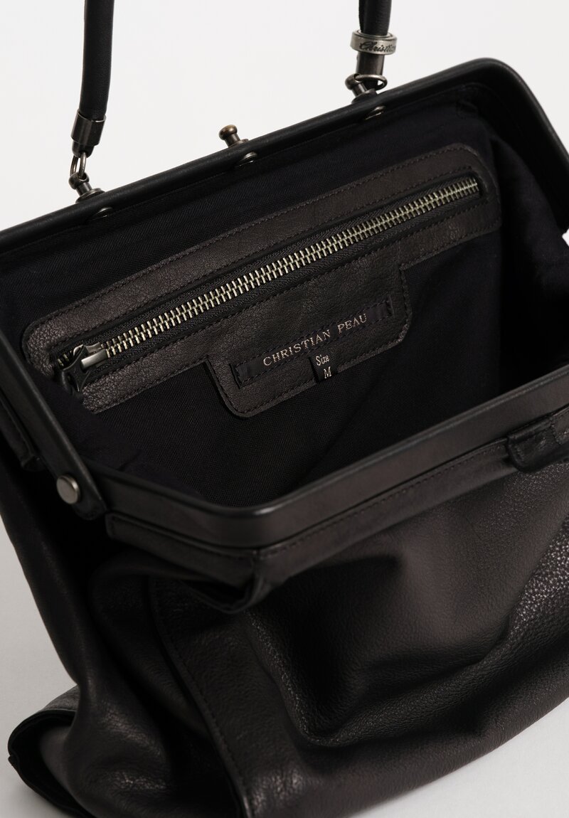 Christian Peau Soft Leather Medium Frame Hand Bag in Black