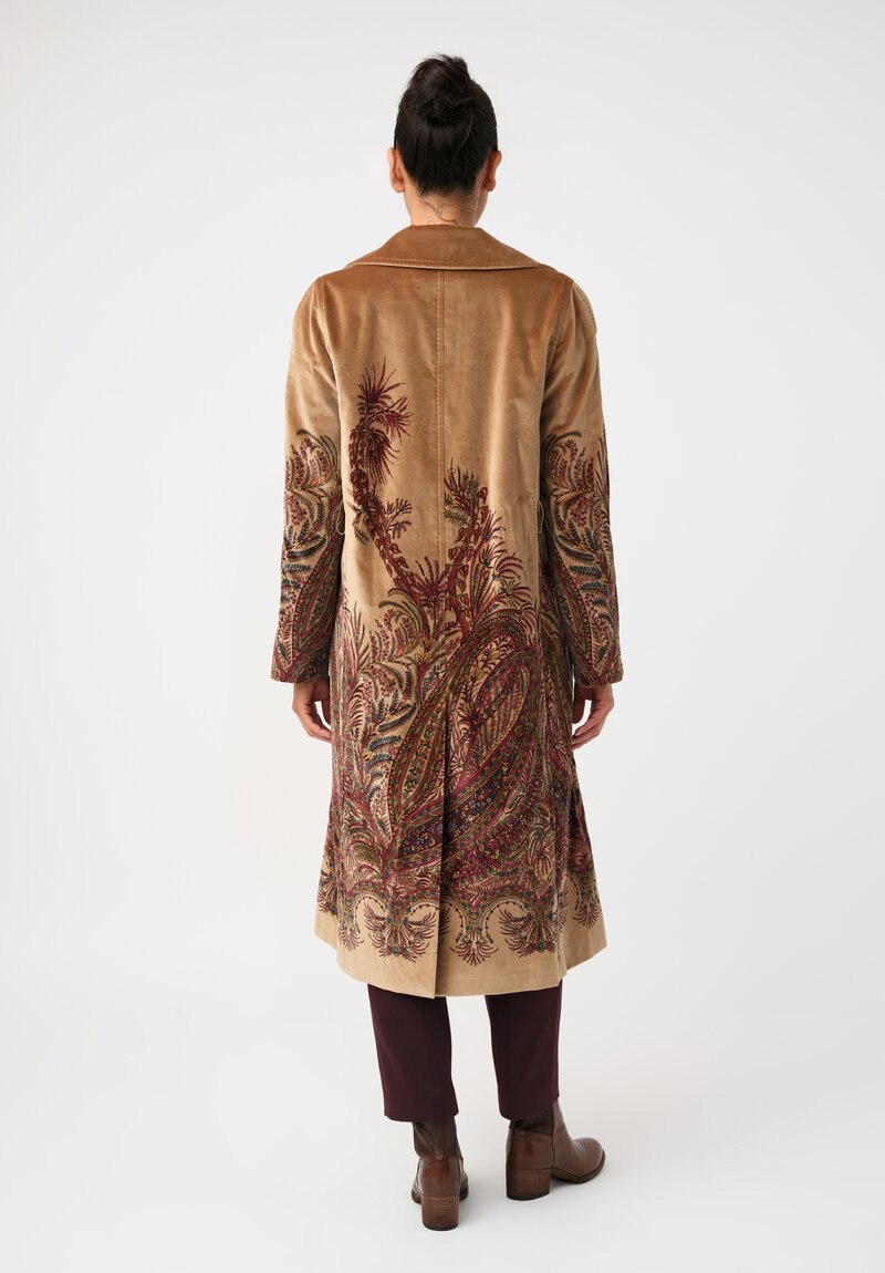 Etro Cotton Velvet Trench Coat in Natural Camel Brown & Paisley