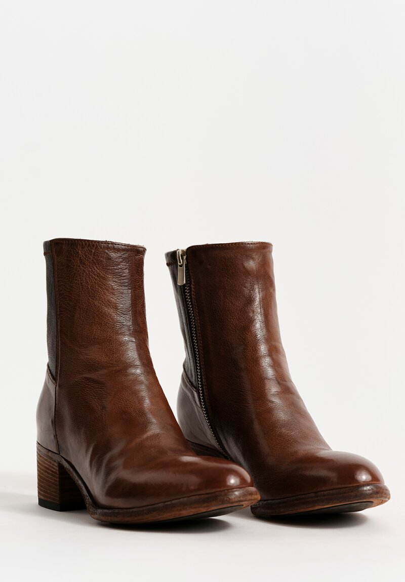 Officine Creative Leather Denner Zip-Up Ankle Boot in Sauvage Brown