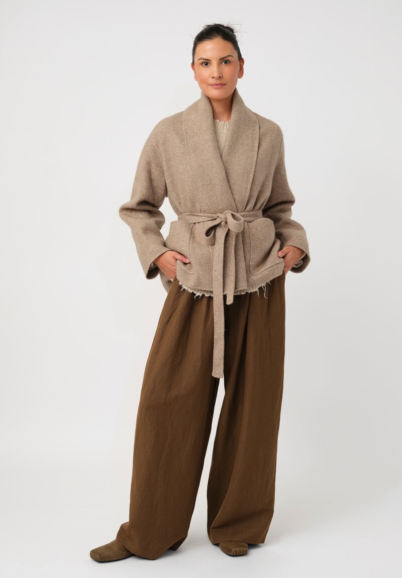 Uma Wang Cashmere Distressed Knit Crew Neck Sweater in Natural Vanilla Cream