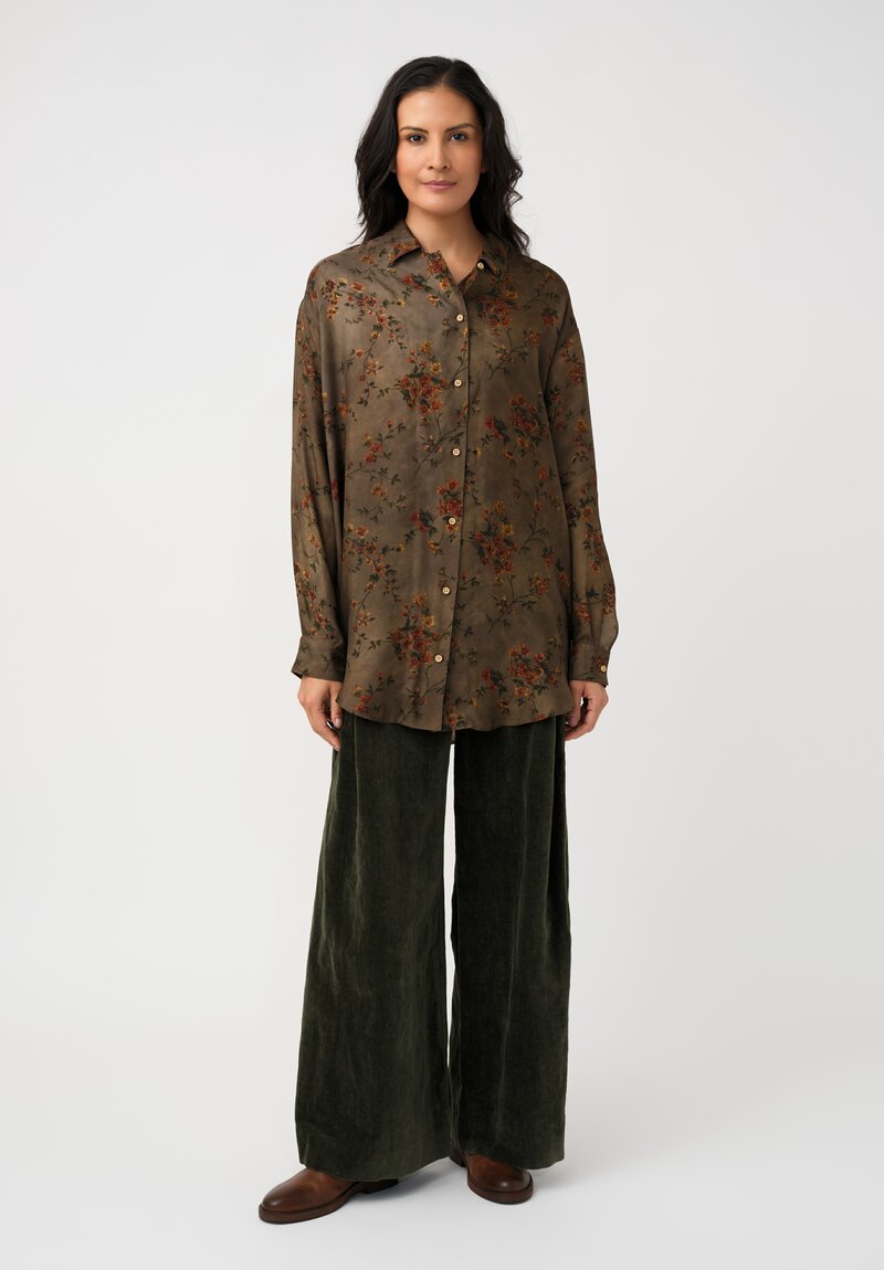 Uma Wang Cotton & Linen Velvet Pleated Pudding Pants in Basil Green