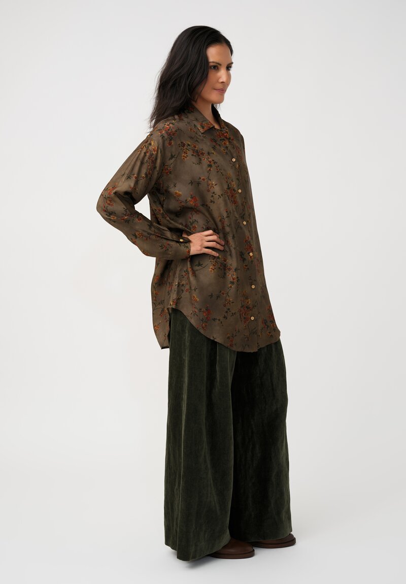 Uma Wang Cotton & Linen Velvet Pleated Pudding Pants in Basil Green