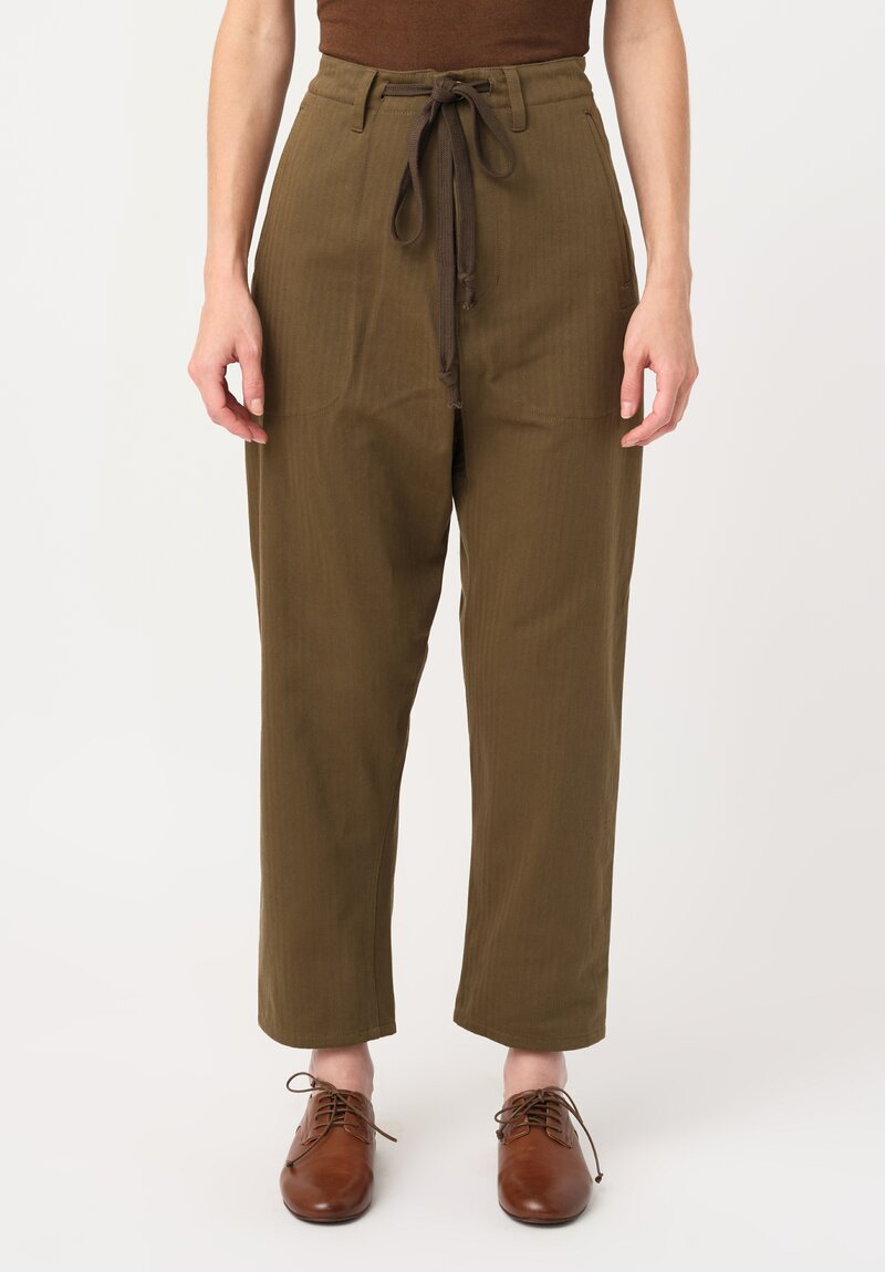 Uma Wang Cotton Twill Perch Pants in Army Olive Green