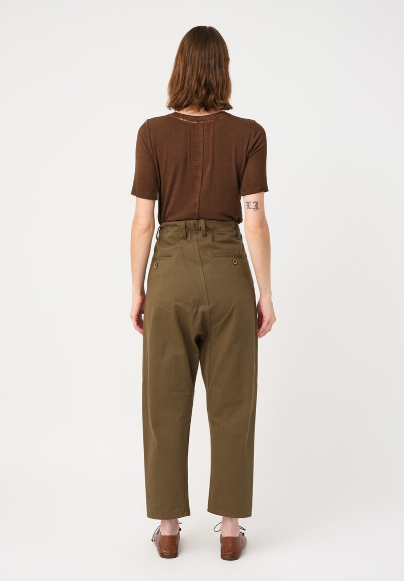 Uma Wang Cotton Twill Perch Pants in Army Olive Green