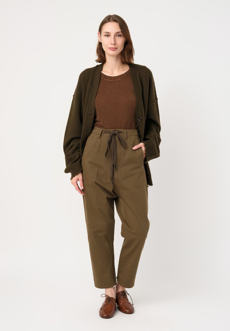 Uma Wang Cotton Twill Perch Pants in Army Olive Green