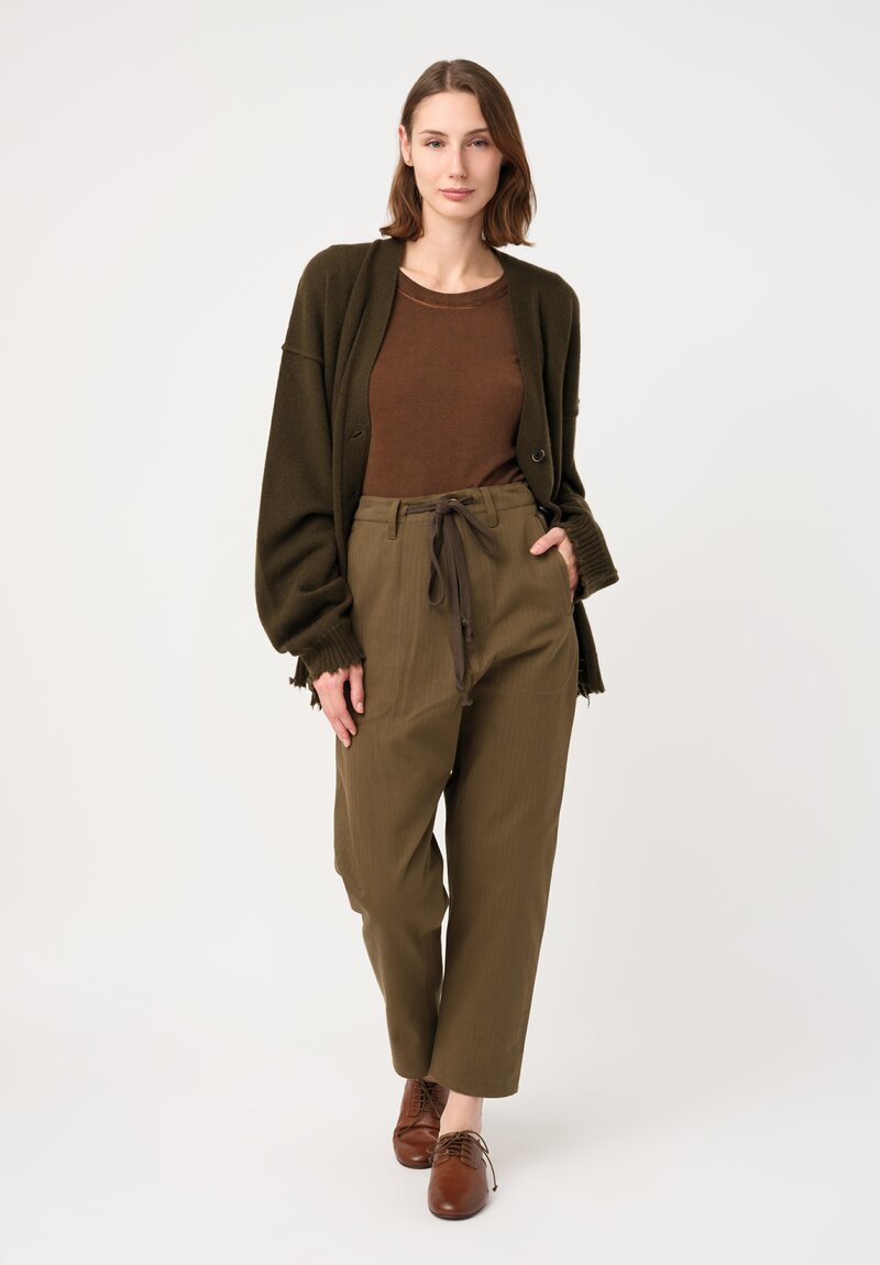 Uma Wang Cotton Twill Perch Pants in Army Olive Green