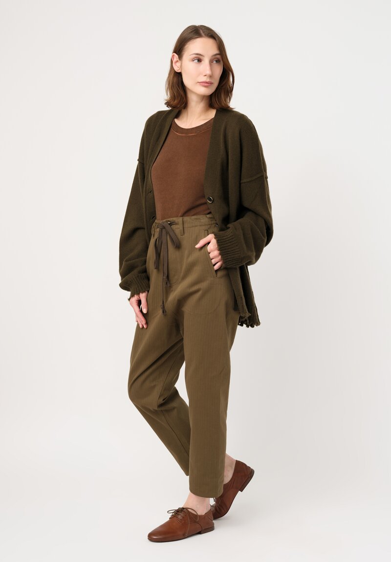 Uma Wang Cotton Twill Perch Pants in Army Olive Green