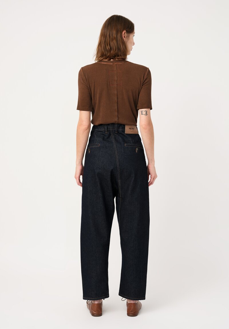 Uma Wang Cotton Denim Pigiama Pants in Dark Indigo Blue