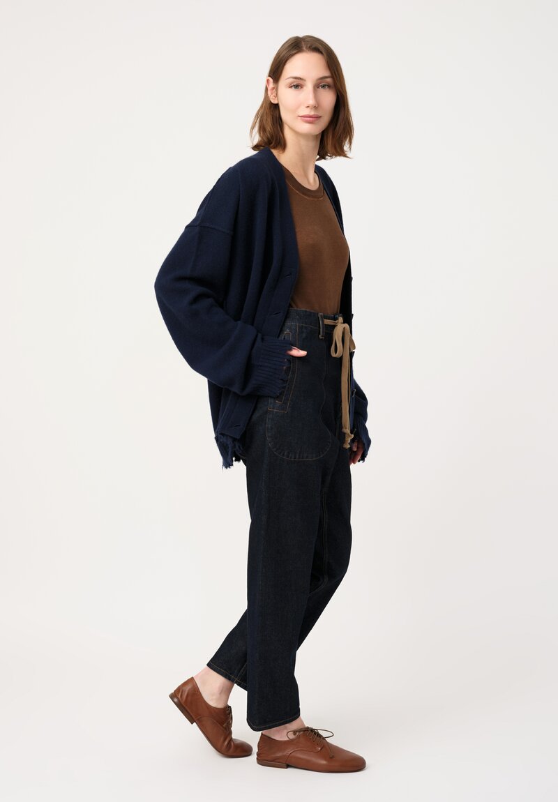 Uma Wang Cotton Denim Pigiama Pants in Dark Indigo Blue